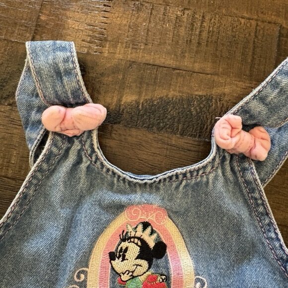 Vintage Baby Mickey Co Minnie Mouse Denim Baby Dress 12 Month Embroidered Patch - Picture 6 of 11